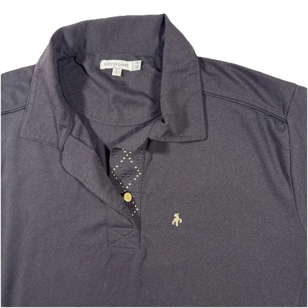Green Lamb Black Short Sleeve Embellished Gold‎ Polo Large